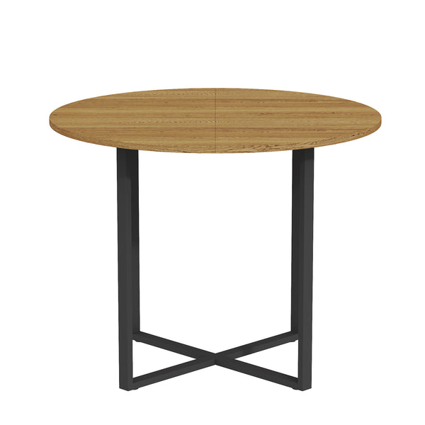 English Elm Sn-rt100-4-wd Round Oak Grain Dining Table with Black Metal Legs for Small Spaces Wood W3875P372899