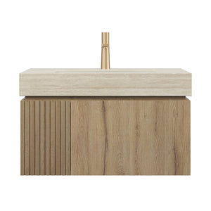 English Elm MURI Luxury Wall-Mounted 30" Bathroom Vanity with Sintered Stone Countertop and Ceramic Basin, Plywood Cabinet Beige,White Oak W2615S00332