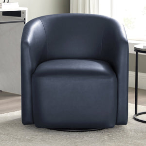 English Elm Ardena Midnight Blue Faux Leather Swivel Barrel Chair — Modern 360° Swivel, Pocket Coil Seat, Compact Chic (29.5x30x31.75) B050P322594