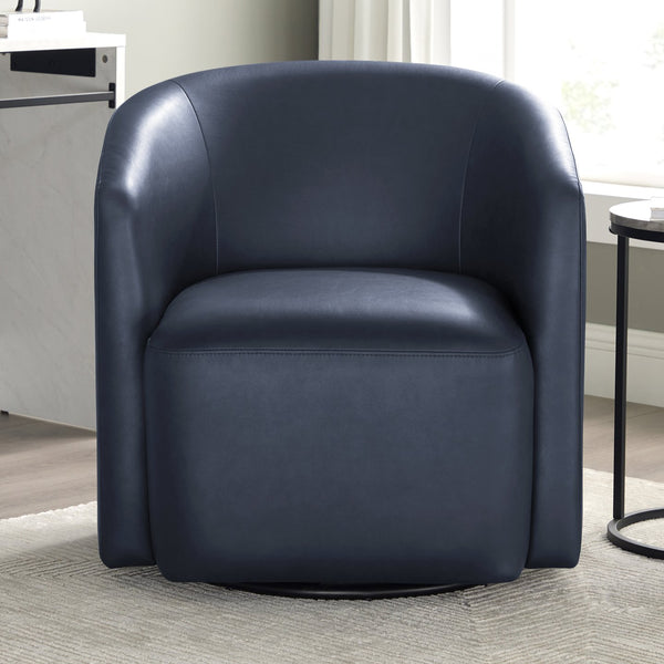 English Elm Ardena Midnight Blue Faux Leather Swivel Barrel Chair — Modern 360° Swivel, Pocket Coil Seat, Compact Chic (29.5x30x31.75) B050P322594