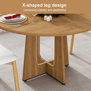 English Elm Round Farmhouse Dining Table Seats Four with Warm Oak Grain Finish for Kitchen Nook W2700P415283