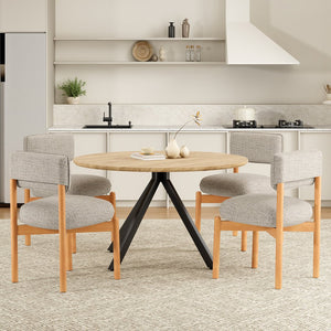 English Elm Modern Linen Upholstered Dining Chair Set Solid Wood Cross Base Removable Back Khaki T3623P466006