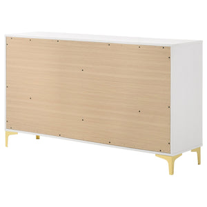 English Elm Karena White Rectangular 6-Drawer Dresser with Gold Legs and Hardware, Mid-Century Modern Storage Elegance B062P358223