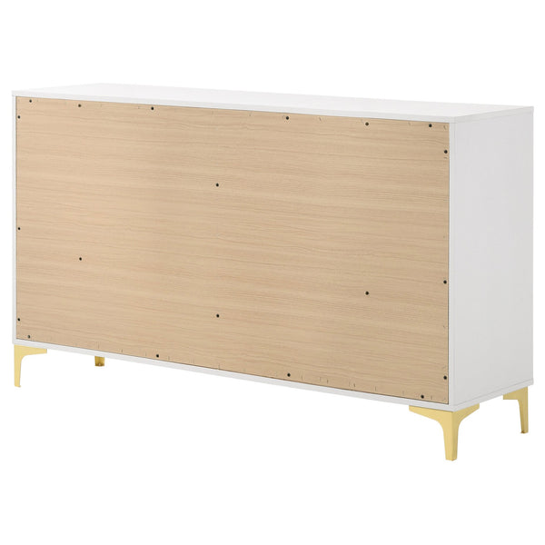 English Elm Karena White Rectangular 6-Drawer Dresser with Gold Legs and Hardware, Mid-Century Modern Storage Elegance B062P358223