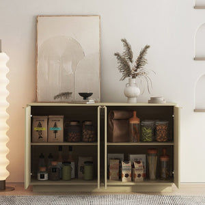 English Elm Wood Modern Buffet Cabinet With Fluted Design, Adjustable Storage, Accent Console For Home & Bar W1321P386935-GIGA