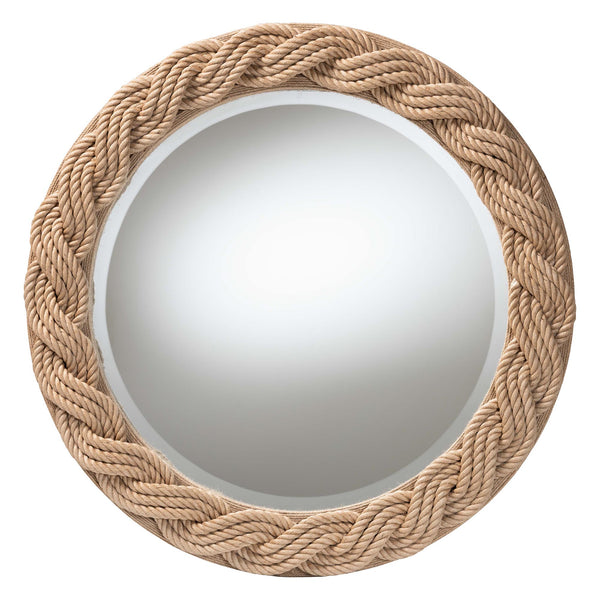 English Elm Round Braided Jute Rope Wall Mirror Natural Fiber Boho Coastal Accent Decor B2750P467835