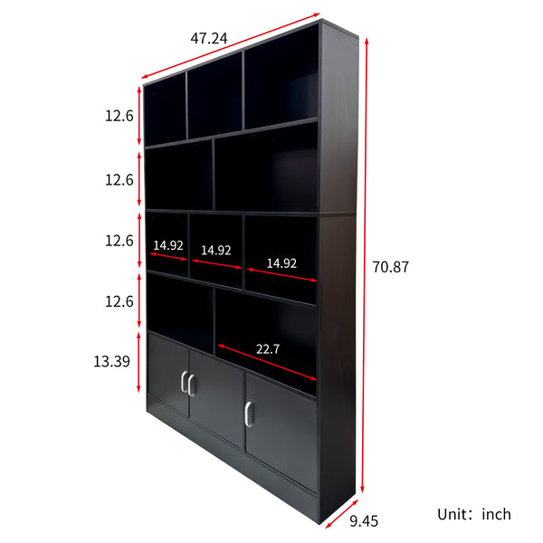 English Elm 70.87" Tall Cube Bookcase with 10 Open Shelves and Cabinet for Living Room or Office W331P377354