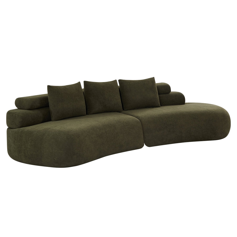 English Elm 122" Curved Modular Sectional Sofa Cloud Fill Polyester Upholstered Living Room Seating Olive Green N771P396326L_N771P396327L