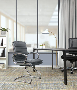OSP Home Furnishings Guest Faux Leather Office Chair with Chrome Sled Base and Ergonomic Lumbar Support Charcoal SPX23595C-U42