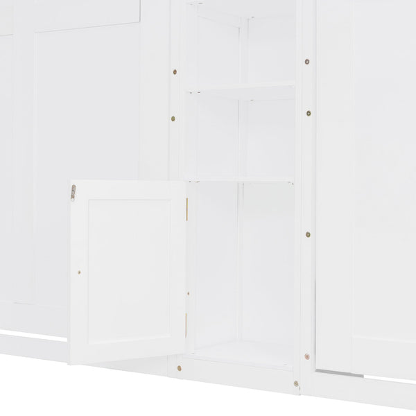 English Elm Dual Twin Wall Murphy Beds with Storage Tower Shelves for Kids or Guest Rooms White N820S00058K-1