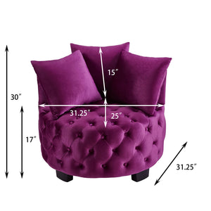 English Elm Contemporary Barrel Accent Chair Tufted Velvet Upholstery Curved Arms Living Room Violet W2186P280246