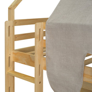 English Elm Twin House Loft Bed with Tent Canopy Slide and Shelves Pinewood Kids Frame Natural LT000682AAD-1