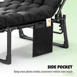 English Elm Folding Outdoor Chaise Lounge with Face Hole Side Table and Five Position Recline Black T3971P480708
