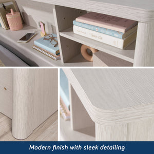 English Elm Full/Queen Bookcase Headboard White — Slim Engineered Wood, 2 Adjustable Shelves, Hidden Cord Access, Easy Assembly B356P402781