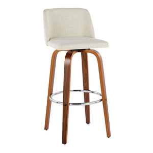 English Elm Toriano 30" Mid-Century Modern Barstool Set Of 2 With Swivel Cream Fabric And Walnut Wood Legs B202S00674-GIGA