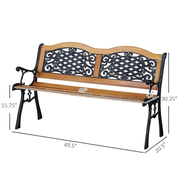 English Elm Outdoor Pine Slat Garden Bench with Lattice Back and Metal Legs for Porch or Path T3971P383587