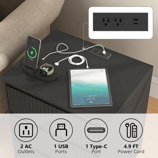 English Elm (set Set of 2 Modern End Tables with Usb-c Charging and Three Drawer Storage for Any Room Black W409P414473