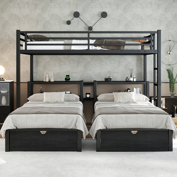 English Elm Twin Triple Bunk Bed Metal L-shaped Frame Sleeps Three Kids White Finish W1580S00480