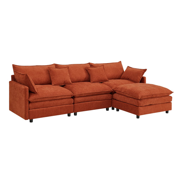 English Elm 105" L-shaped Chenille Sectional with Ottoman Pocket Spring Living Room Sofa Dark Orange W1097S00289