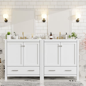 English Elm Modern 48 Inch Freestanding Bathroom Vanity Dual Ceramic Sinks Soft Close Gold Handles White N729P000001K
