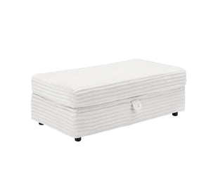 English Elm 47.24-inch corduroy armchair with storage ottoman and USB ports, spring seat, solid wood frame lounge White W3356S00024