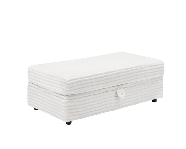 English Elm 47.24-inch corduroy armchair with storage ottoman and USB ports, spring seat, solid wood frame lounge White W3356S00024