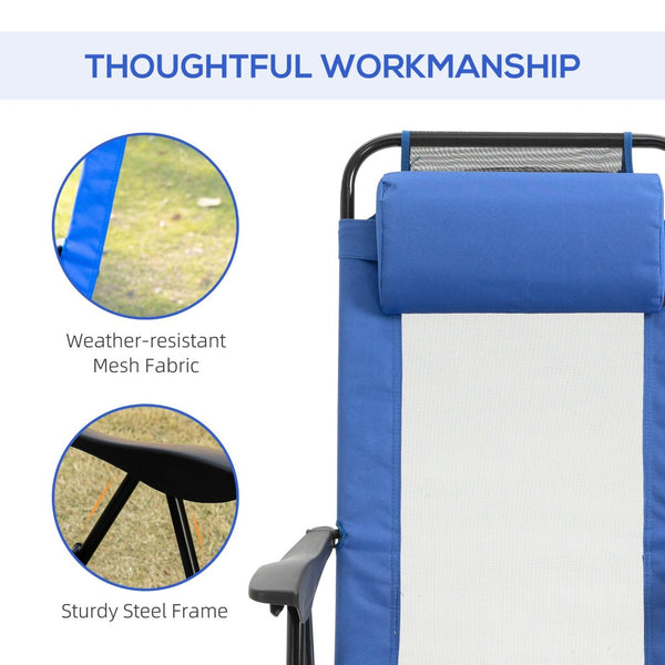 English Elm Outsunny Folding Patio Chairs Set Of 2 - Adjustable Sling Back, Portable, Breathable Blue Chairs For Outdoors W2225P174070-GIGA