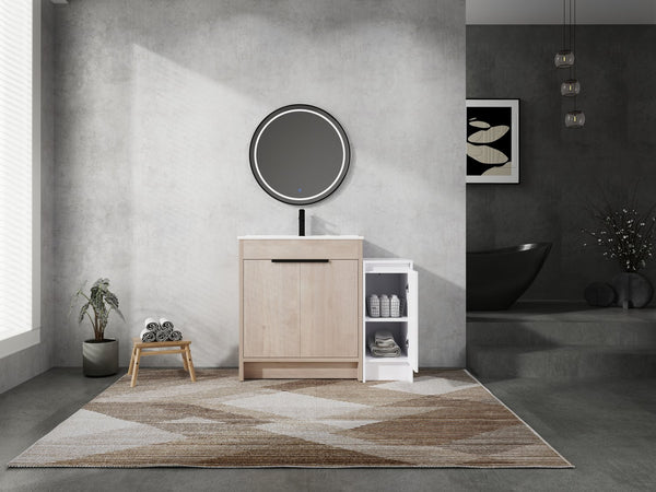 English Elm 42 Inch Freestanding Bathroom Vanity With Ceramic Sink, Soft-Close Doors & Ample Storage Space W999S00304