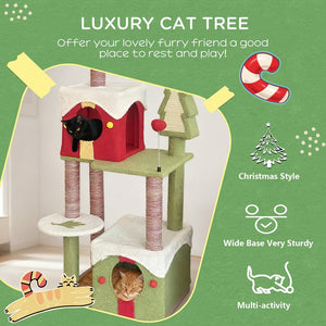 English Elm Cy14 Christmas Tree Cat Tower Plush Multi-level Condo Climbing Scratching Post W243P382850