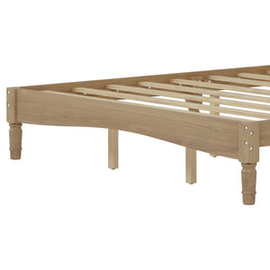 English Elm Queen Wood Platform Bed with Gourd-Shaped Headboard, Retro-Inspired Solid Frame, Slat Support, Sturdy Elegance Natural 64.8 L x 17.5 W x 9.5 H N733P206242M