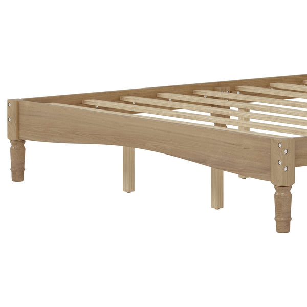 English Elm Queen Wood Platform Bed with Gourd-Shaped Headboard, Retro-Inspired Solid Frame, Slat Support, Sturdy Elegance Natural 64.8 L x 17.5 W x 9.5 H N733P206242M