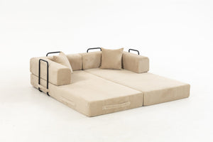English Elm Full Foam Modular Sofa Bed Corduroy Upholstered Convertible Lounger for Studio Apartments Beige W3326P450777