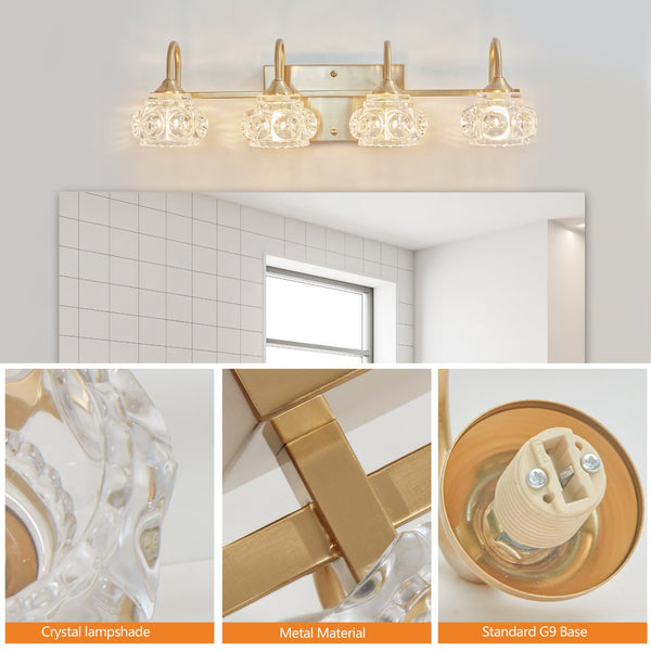 English Elm 23" Modern Crystal Bathroom Vanity Light 4-Light Wall Sconce with Clear Glass Shades, Elegant Iron Finish Gold W2312P374824