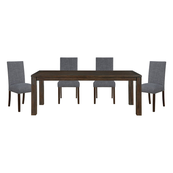 English Elm Classic Five Piece Acacia Veneer Dining Set with Nailhead Parsons Chairs for Eight Dark Brown,Gray B011S02246