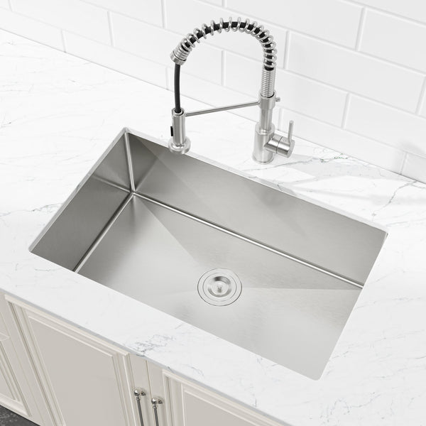 English Elm Stainless Handmade Single Bowl Kitchen Sink Brushed Nickel Undermount Drop in 33 Inch T3177P370634