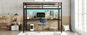 English Elm Metal Twin XL Loft Bed with Desk, LED Smart Light & Front Power Outlet, Space-Saving Black Design W1580P251090