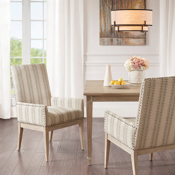 JLA Home Madison Park - High Back farmhouse dining armchairs (Set of 2) — high-back comfort, neutral upholstery, nailhead trim, wheat wood finish MP108-0766