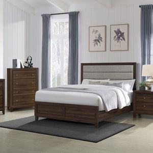 English Elm Anza Walnut Upholstered Queen Bed with Padded Headboard, Durable Laminate Finish, Scuff-Resistant Style B062S01312