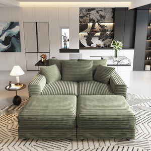 English Elm 82.7" Plush Corduroy 3-Seat Sofa - Modern, Comfy Cloud Couch With Ottomans & Pillows For Cozy Living W1885S00154