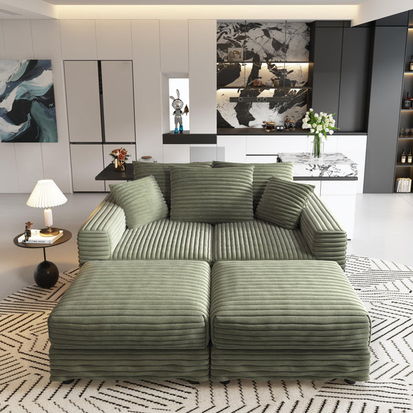 English Elm 82.7" Plush Corduroy 3-Seat Sofa - Modern, Comfy Cloud Couch With Ottomans & Pillows For Cozy Living W1885S00154