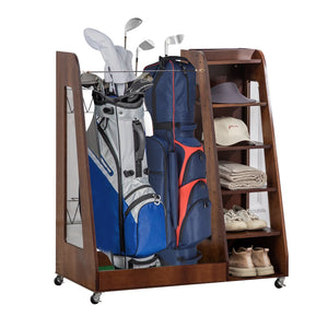 English Elm Golf Bag Storage Rack Wooden 2 Bag Organizer with Shoe Shelf for Garage Basement Brown W1422P296352