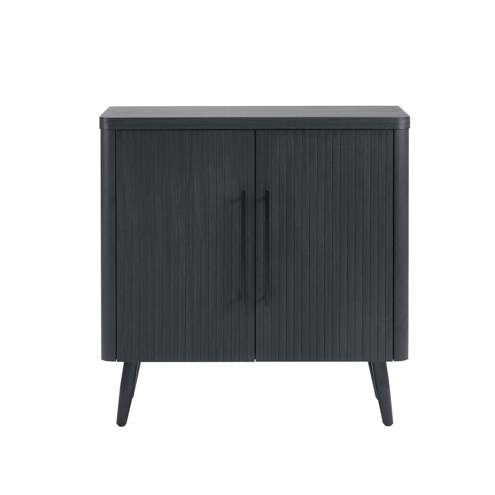 English Elm Jodie Fluted Accent Cabinet 31" — Ribbed Soft-Close Doors, Adjustable Shelves, Splayed Metal Legs Charcoal grey B365P397889