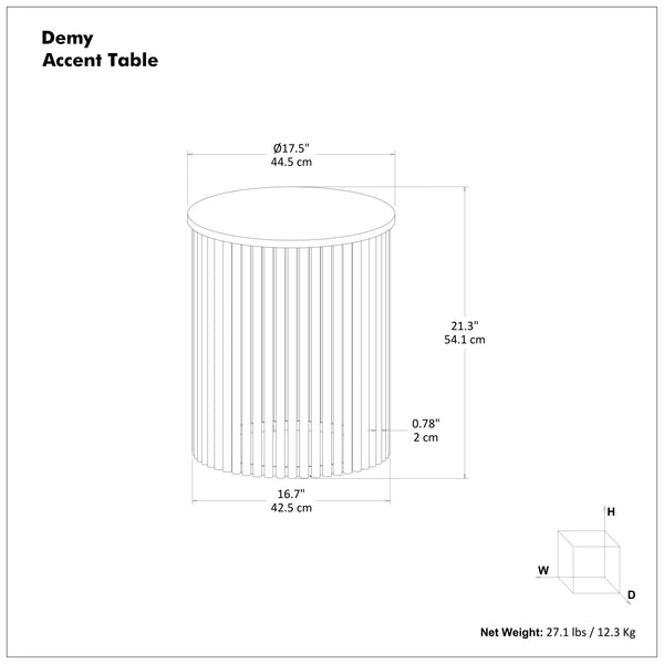 English Elm Demy Black Marble Accent Table with Sturdy Slatted Metal Base, Compact Round End Table (21.3") B136P361857