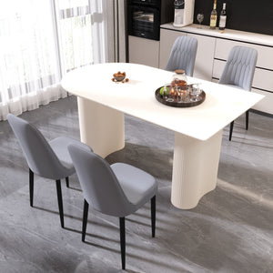 English Elm 63" Cream & Grey Dining Set - 5-Piece Modern Mdf Table With 4 Ergonomic Pu Chairs For Home & Kitchen W2189S00742