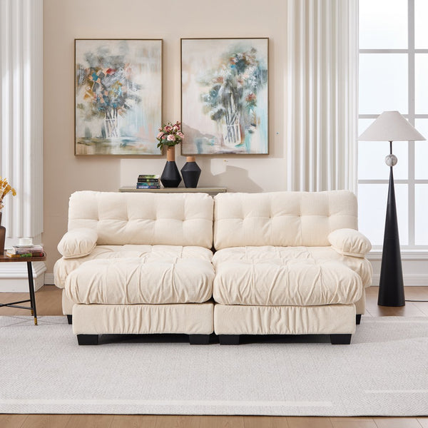 English Elm U Shaped Modular Sectional Sofa Flannelette Cloud Couch Deep Seat Plush Living Room Beige W2120S00029
