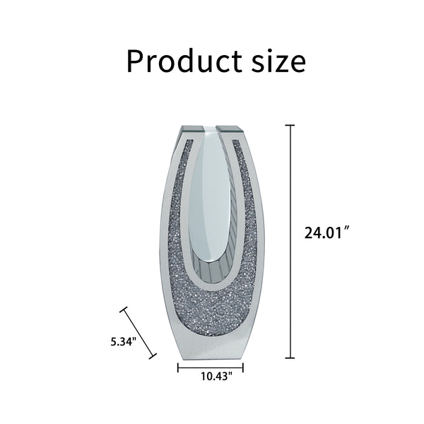 English Elm 24.01"u-shaped Mosaic Mirror Floor Vase Crushed Acrylic Faceted Glass Glam Entryway Accent W3836P379820