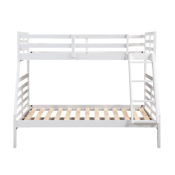 English Elm Twin Twin-over-Twin Bunk Bed with Guard Rails and Integrated Ladder, Oak-Veneer Durable Frame, Space-Saving Design White 58.5 L x 34.5 W x 7 H B011S01856