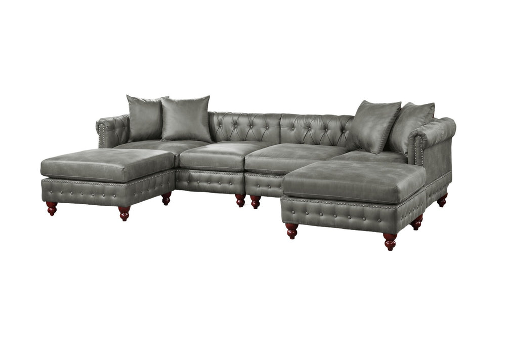English Elm Slate Gray Modular 4-Piece Sectional Sofa Set With Reversible Loveseats, Ottomans & Tufted Pillows B011S01331-GIGA