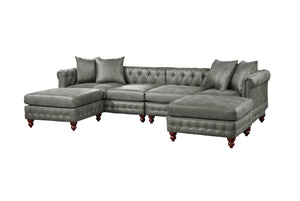 English Elm Slate Gray Modular 4-Piece Sectional Sofa Set With Reversible Loveseats, Ottomans & Tufted Pillows B011S01331-GIGA