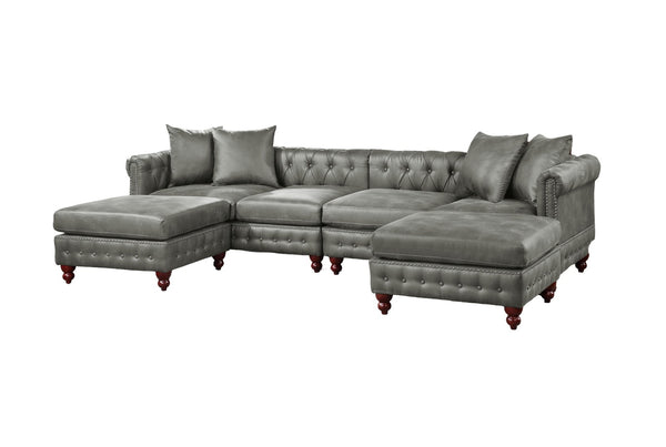 English Elm Slate Gray Modular 4-Piece Sectional Sofa Set With Reversible Loveseats, Ottomans & Tufted Pillows B011S01331-GIGA